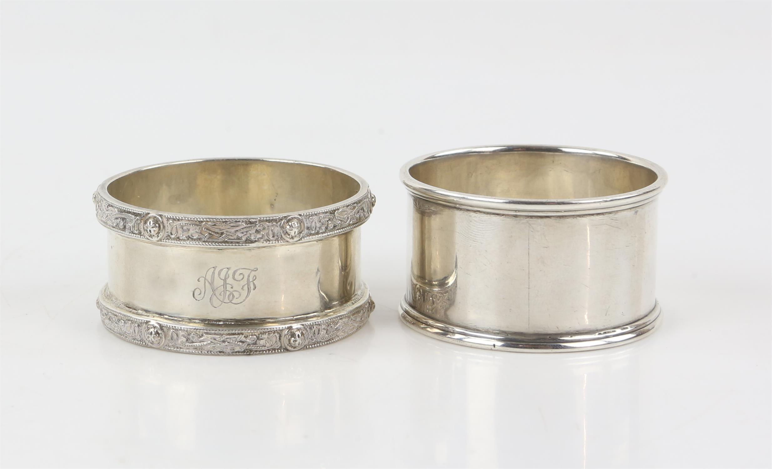 Russian silver tot cup on knopped stem, two smaller cups and six silver napkin rings in avariety of - Image 8 of 10