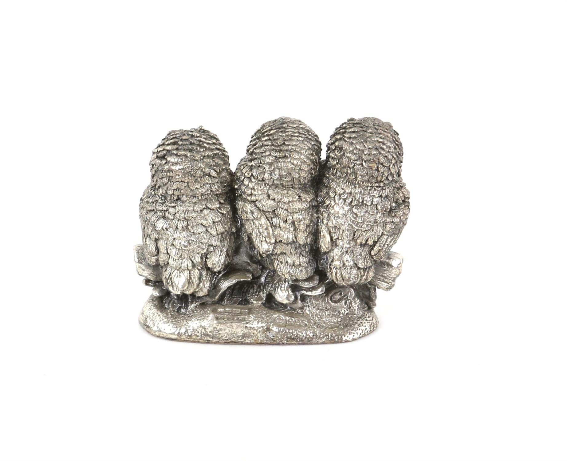 Boxed silver model of three owls on a branch by country artist, Birmingham - Image 3 of 5