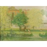 Carpreau, 20th century, 'Sonning, Thames', figures by the river with bulldings, signed,