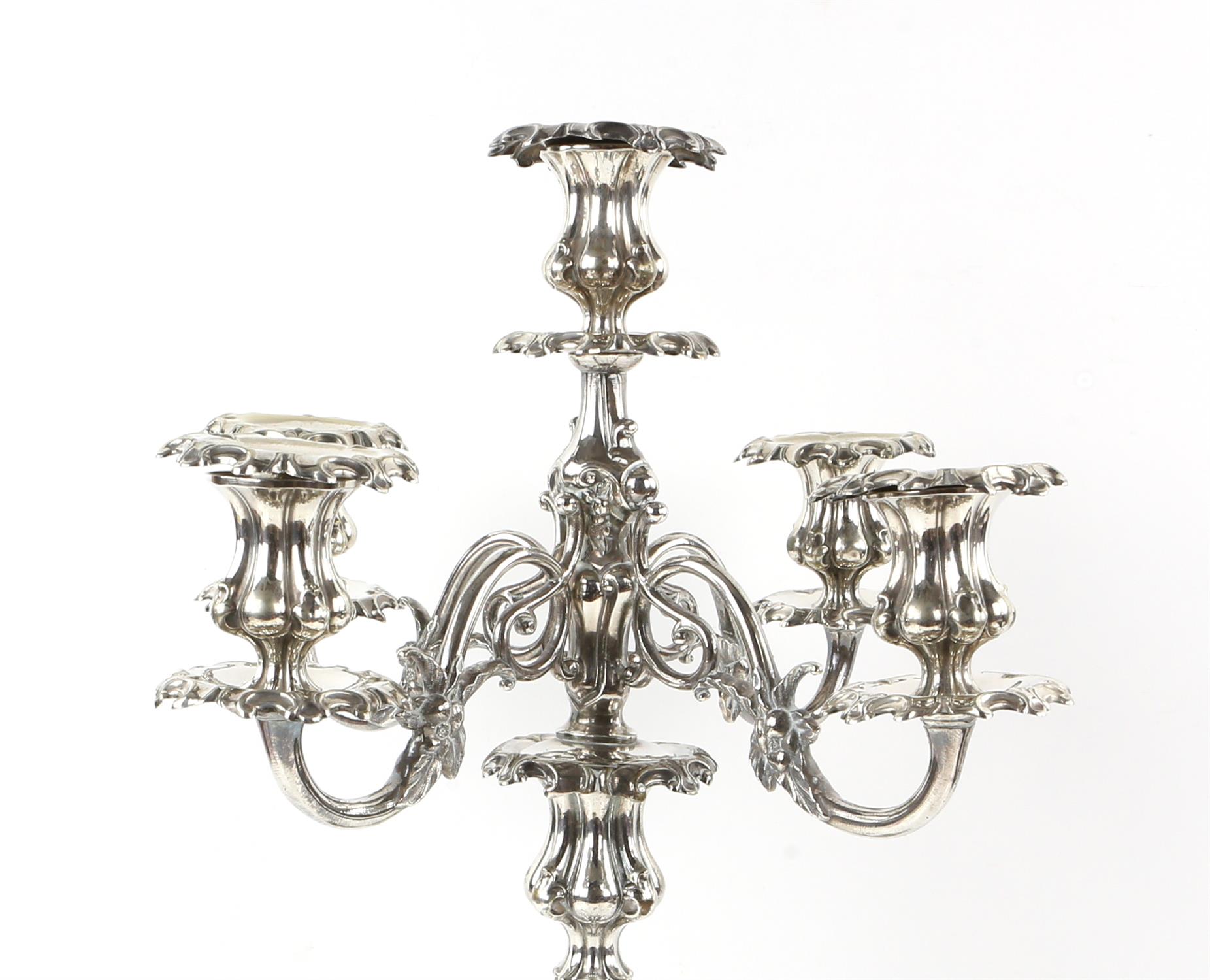 Pair of German silver plated five-light candelabra by Henniger, on waisted columns, - Image 11 of 11