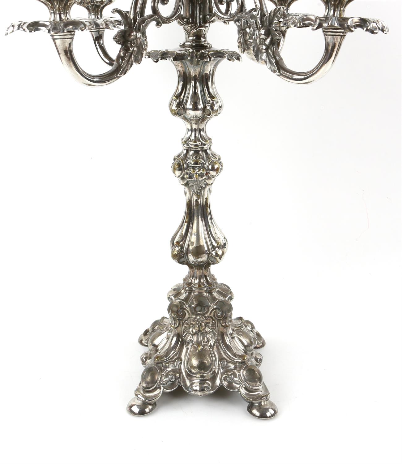 Pair of German silver plated five-light candelabra by Henniger, on waisted columns, - Image 6 of 11