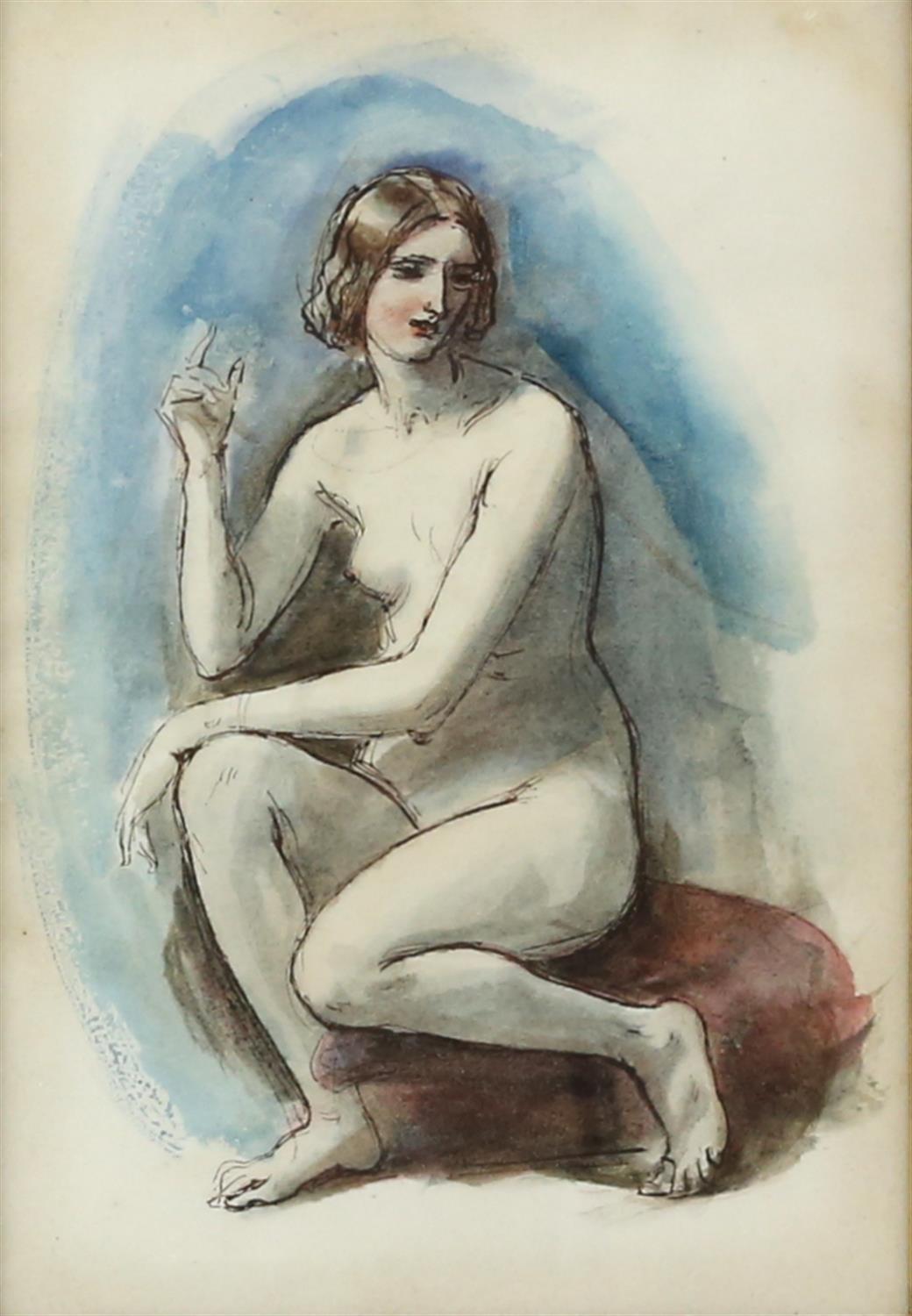 William Edward Frost (British, 1810-1877), five nude studies, ink and watercolour,