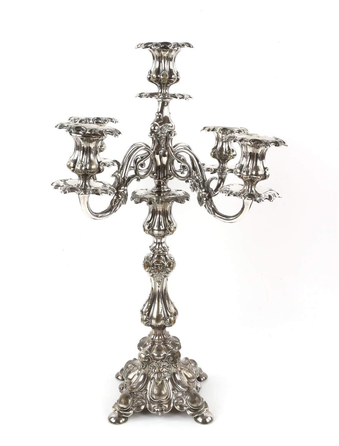 Pair of German silver plated five-light candelabra by Henniger, on waisted columns, - Image 2 of 11