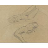 Style of Eric Gill, two nudes, pencil drawing, 20cm x 25.5cm,