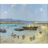 Godwin Bennett (British, 1888-1950), 'A Cornish Harbour', signed, oil on canvas, 49cm x 59.5cm