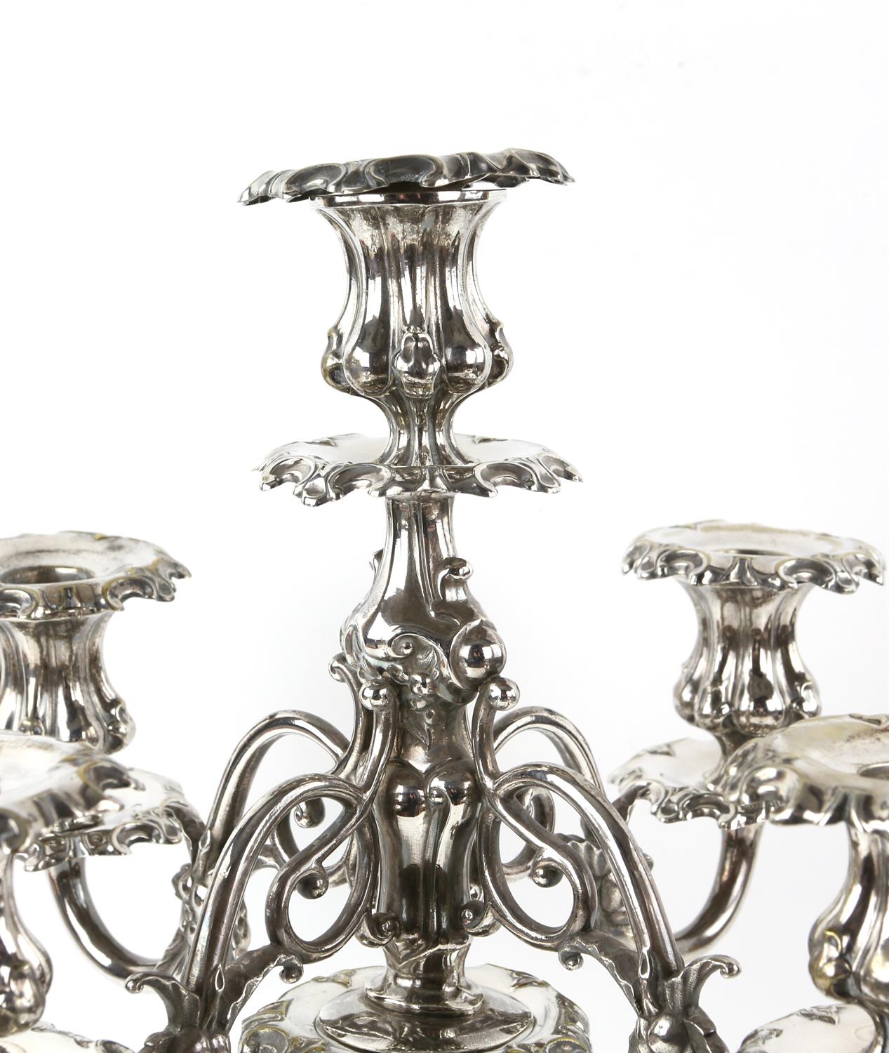 Pair of German silver plated five-light candelabra by Henniger, on waisted columns, - Image 5 of 11
