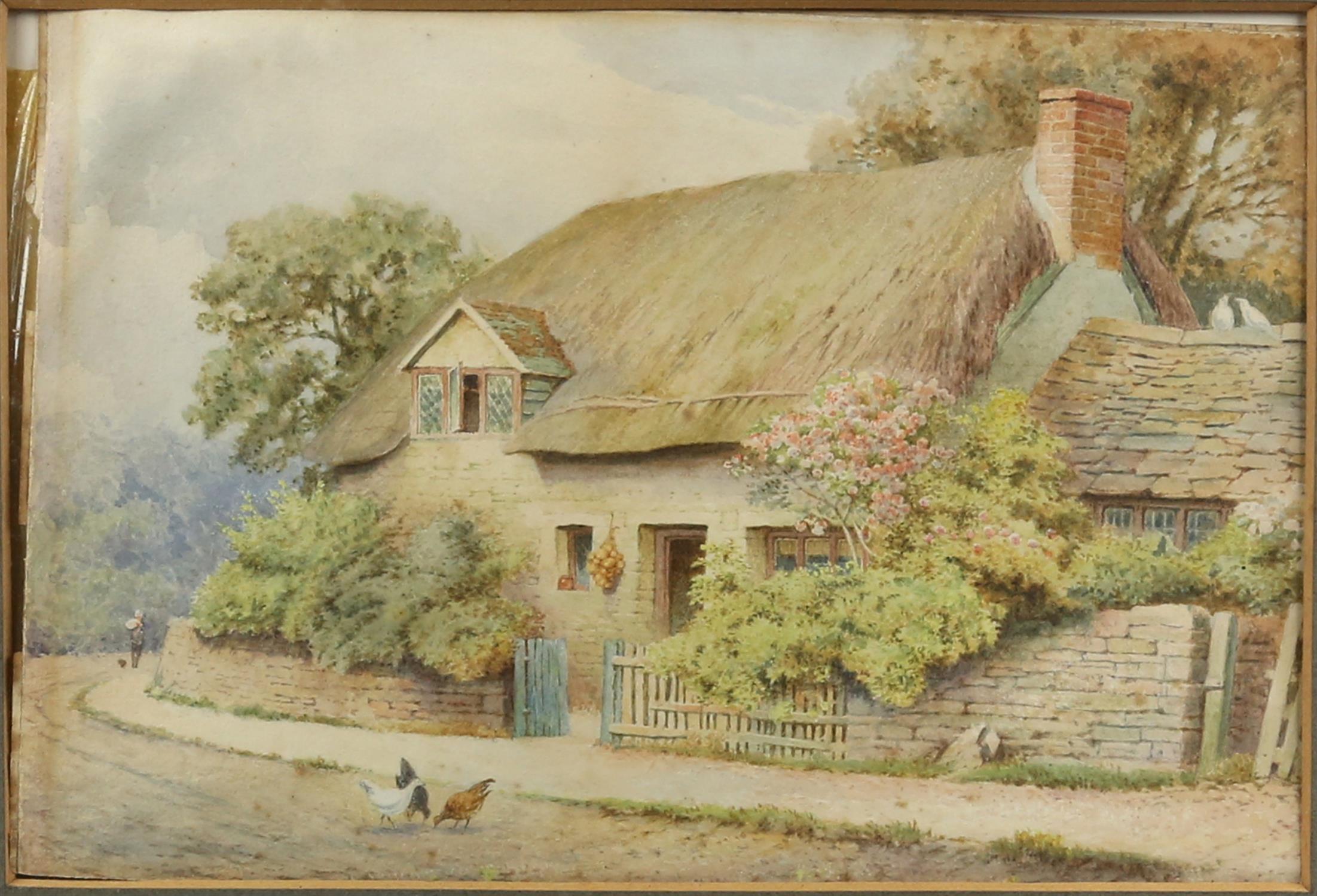 Manner of Helen Allingham. Country cottage, watercolour. 19 x 28.5cm.