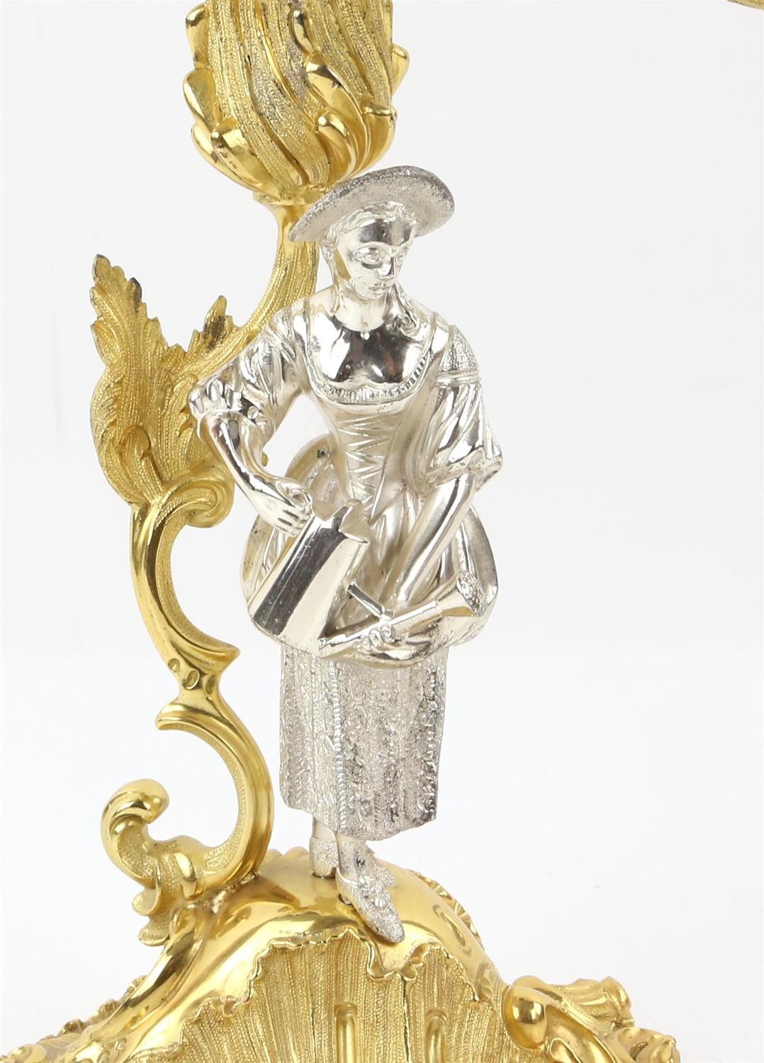 A pair of Mappin and Webb Rococo style silver gilt 2 branch figural candelabra modelled as a woman - Image 8 of 10