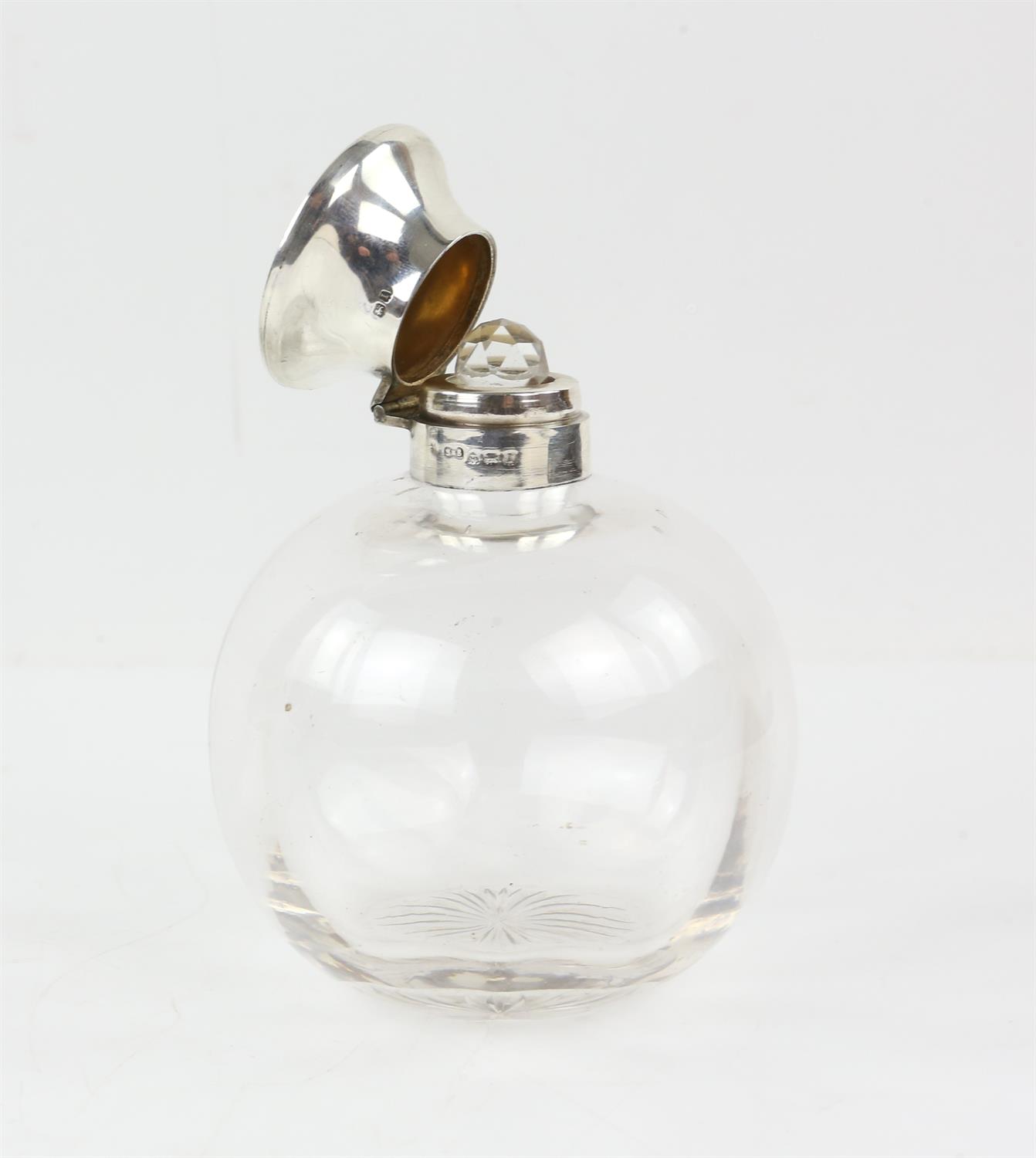 Large silver and enamel perfume bottle with click close lid and original stopper, - Image 2 of 3