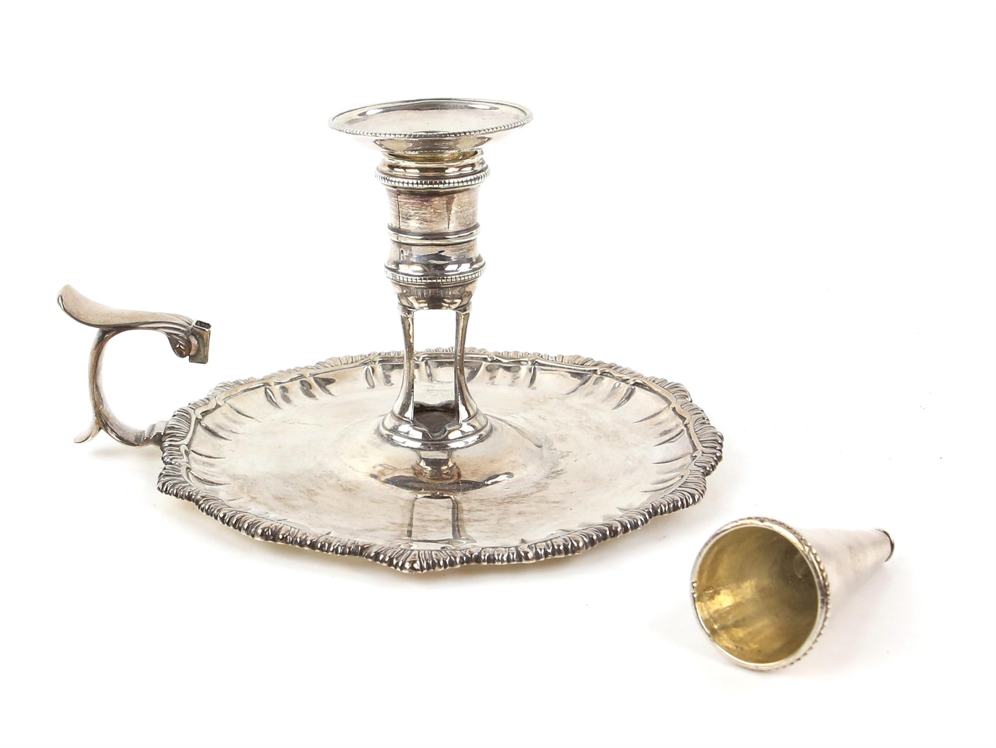 George III silver chamberstick and snuffer with gadrooned and beaded decoration, maker's mark - Image 3 of 4