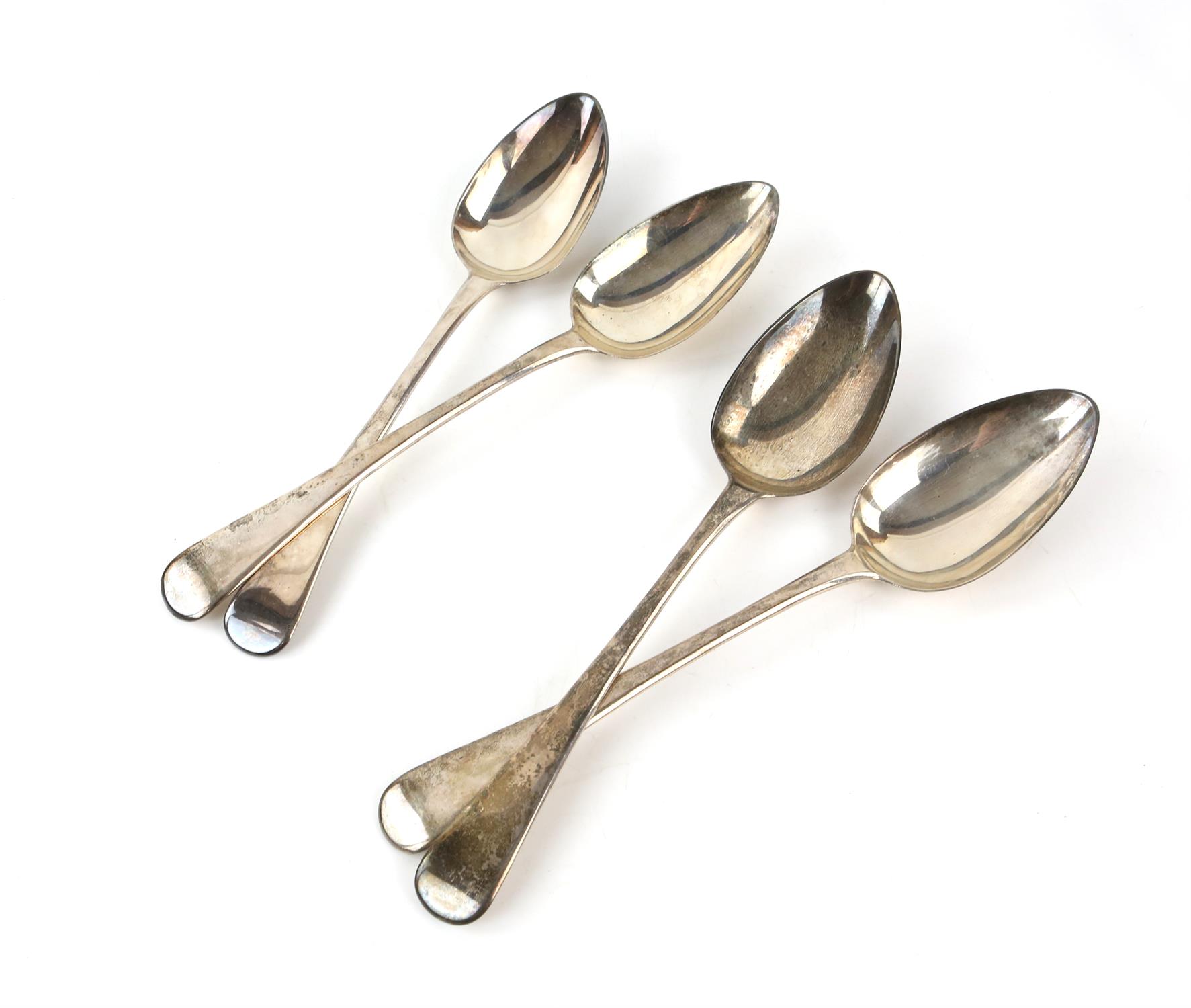 Set of four George III silver Old English pattern serving spoons, by William Bateman I, London,