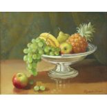 Elizabeth Thorpe, Pair of still lives of fruit , oil on canvas, signed lower right 34cm x 44cm