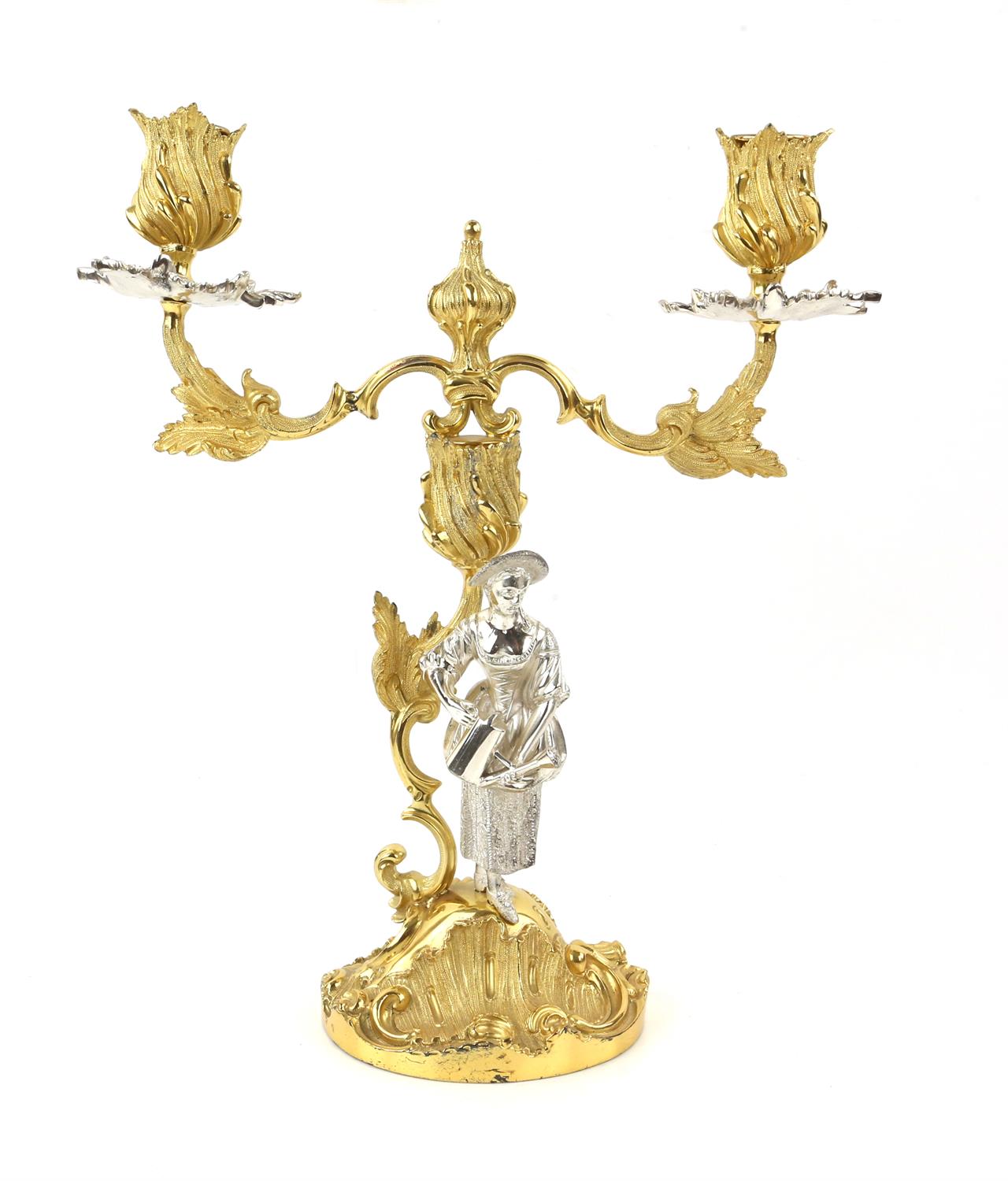 A pair of Mappin and Webb Rococo style silver gilt 2 branch figural candelabra modelled as a woman - Image 7 of 10