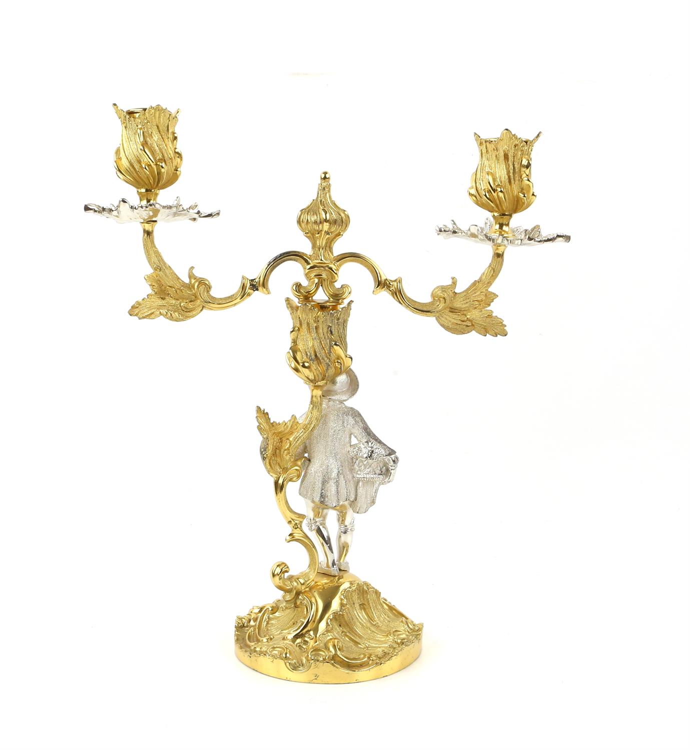 A pair of Mappin and Webb Rococo style silver gilt 2 branch figural candelabra modelled as a woman - Image 3 of 10