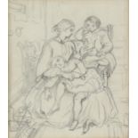 Charles West Cope, British 1811-1890, 'Mother Reading', pencil drawing, 15.5cm x 13.