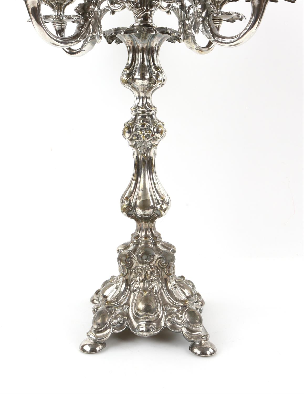 Pair of German silver plated five-light candelabra by Henniger, on waisted columns, - Image 7 of 11