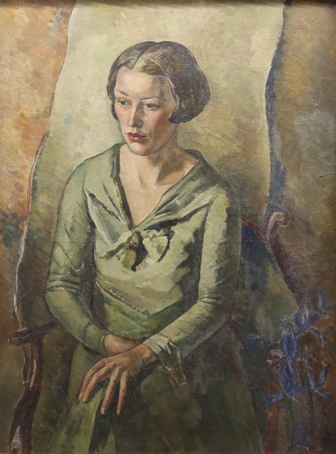 James Morey Hockey (British, 1904-1990). 'The Late Mrs. Bouverie Hoyton', portrait of a lady seated,