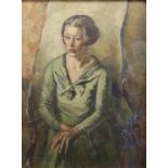 James Morey Hockey (British, 1904-1990). 'The Late Mrs. Bouverie Hoyton', portrait of a lady seated,