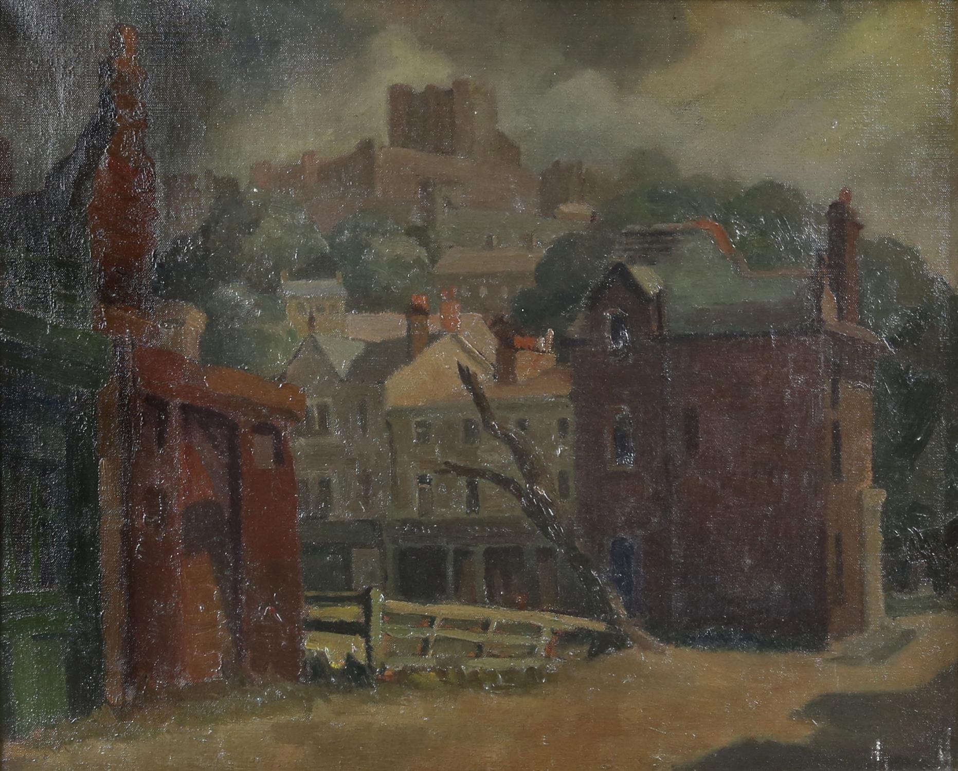 Clifford Charman (British, 1910-1993), 'English Town', oil on canvas, 38cm x 46cm,