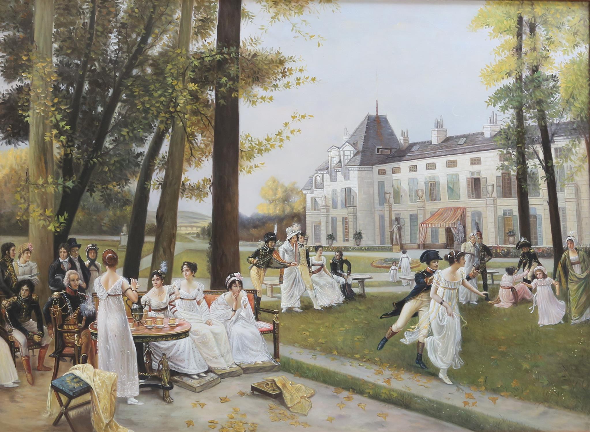 After the original "Reception at Malmaison in 1802" by Francois Flameng, acrylic on canvas,