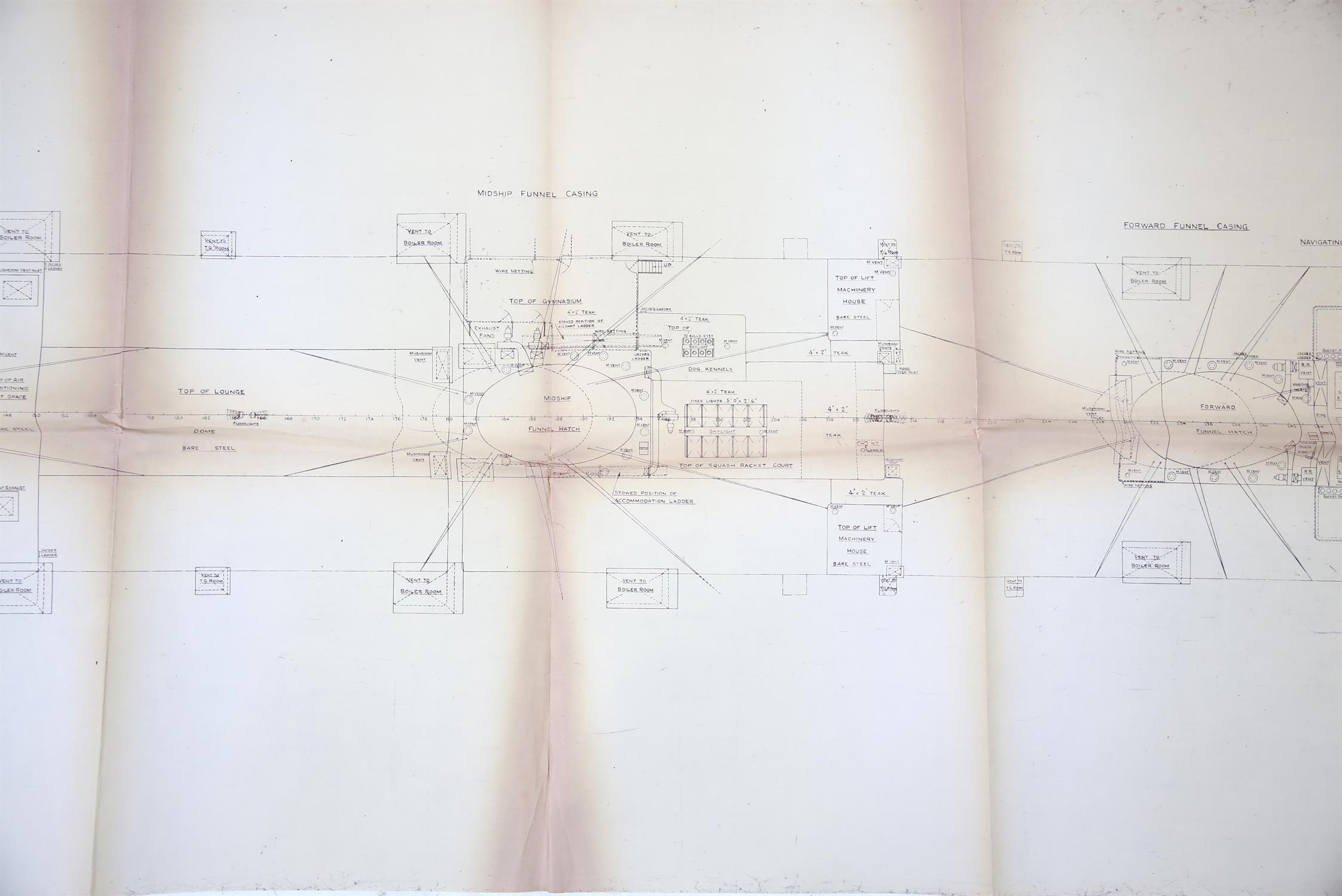 Full set of wartime deck plans for RMS Queen Mary, comprising 14 deck plans, each 2ft x 11ft and a - Image 2 of 80