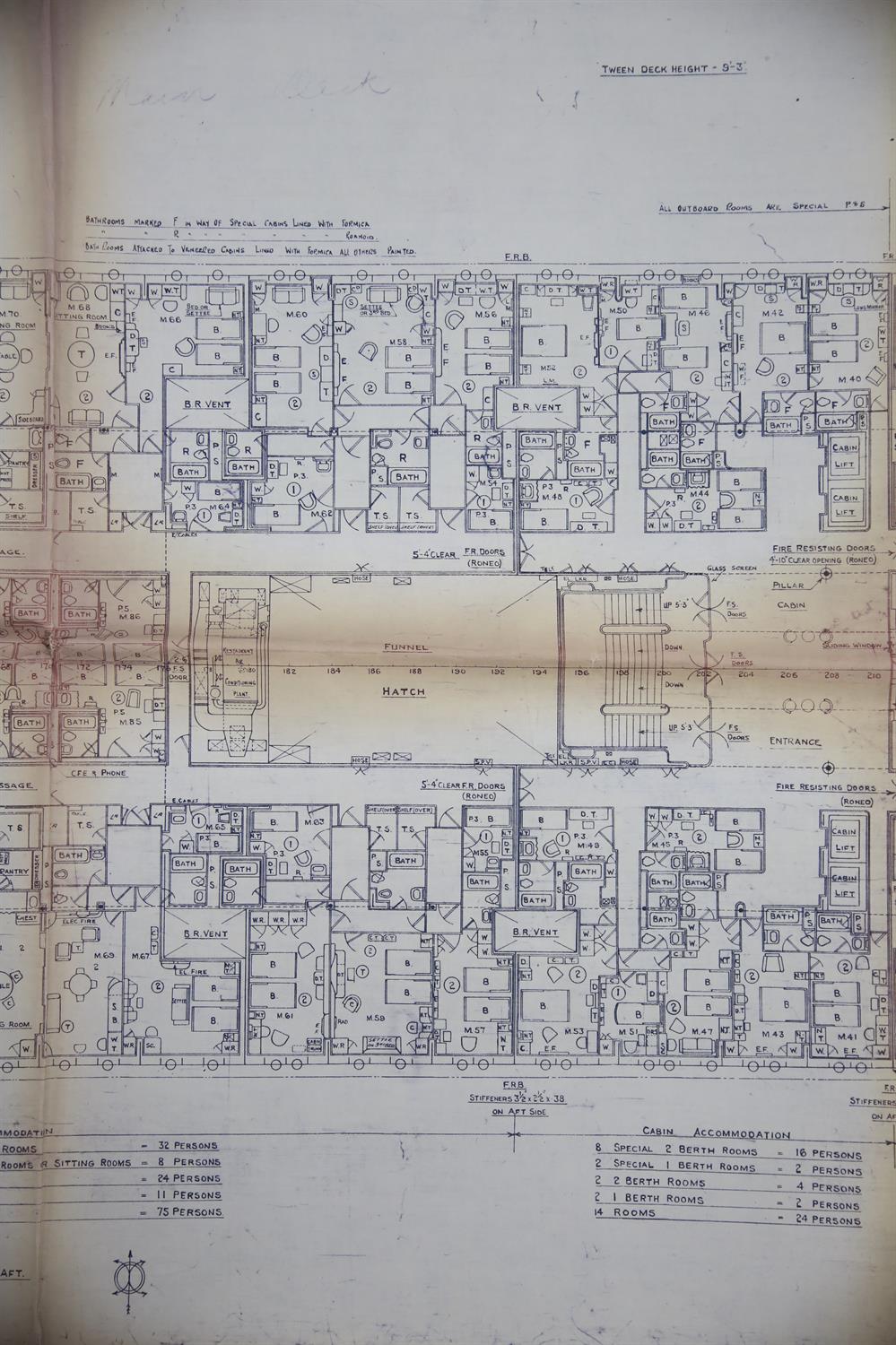 Full set of wartime deck plans for RMS Queen Mary, comprising 14 deck plans, each 2ft x 11ft and a - Image 10 of 80