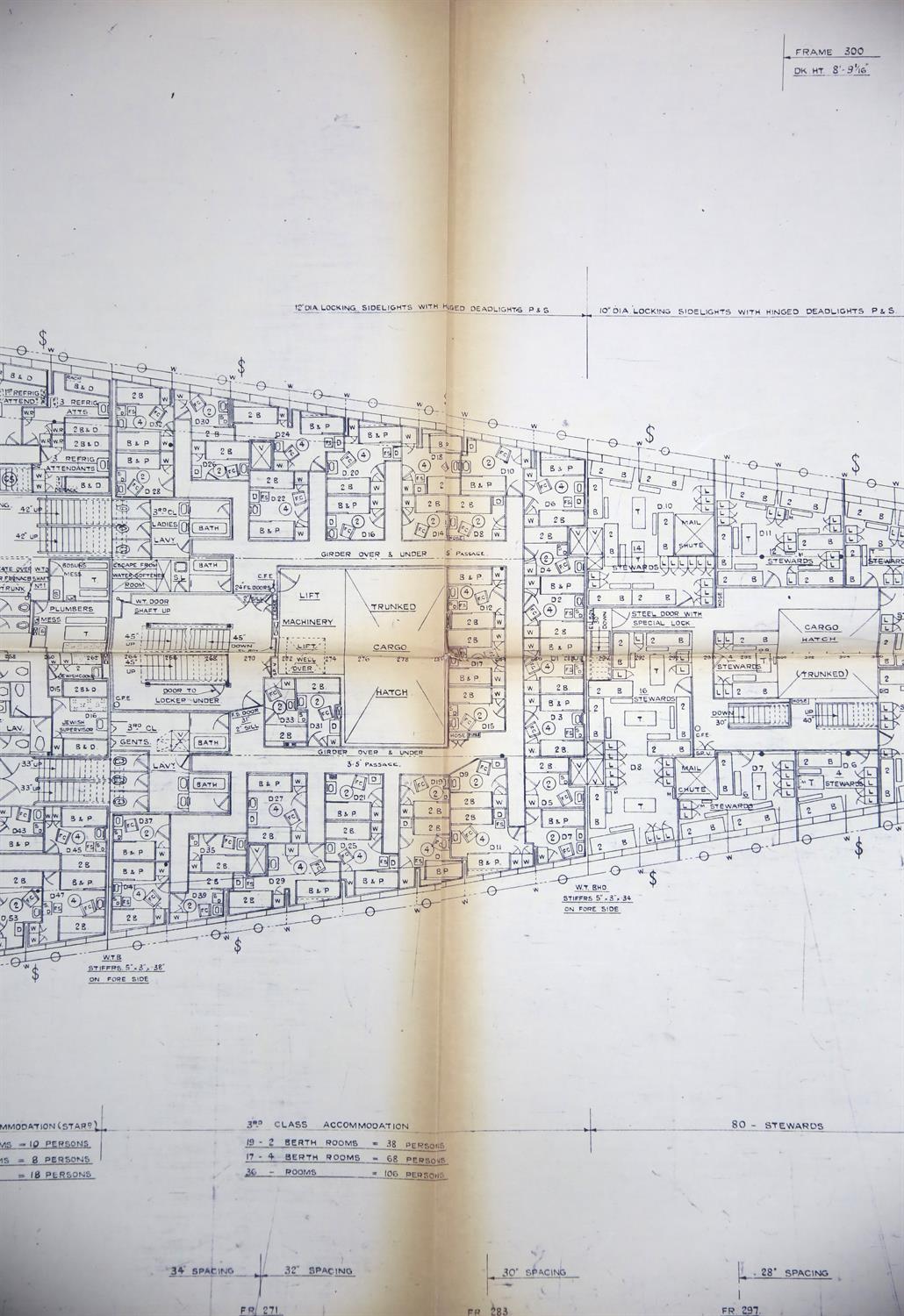 Full set of wartime deck plans for RMS Queen Mary, comprising 14 deck plans, each 2ft x 11ft and a - Image 23 of 80