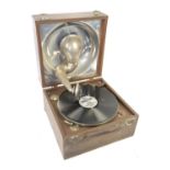 Decca Table Top Gramophone, circa 1920's, Rd 721003, Pat 12174 stamped to chrome amplifying horn