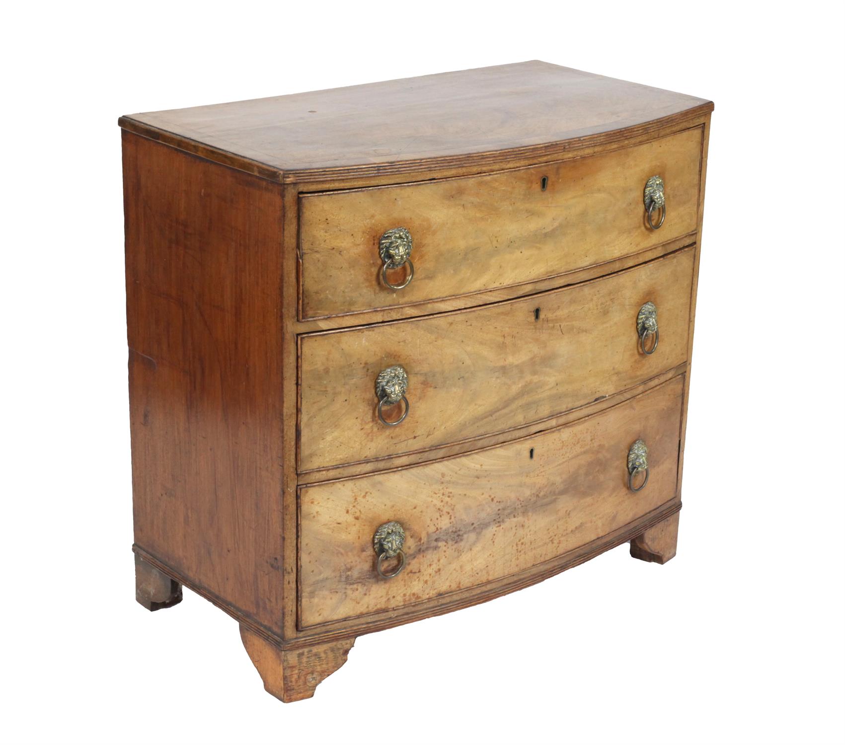 19th century mahogany bowfronted chest of three long graduating drawers on bracket feet, - Image 2 of 6