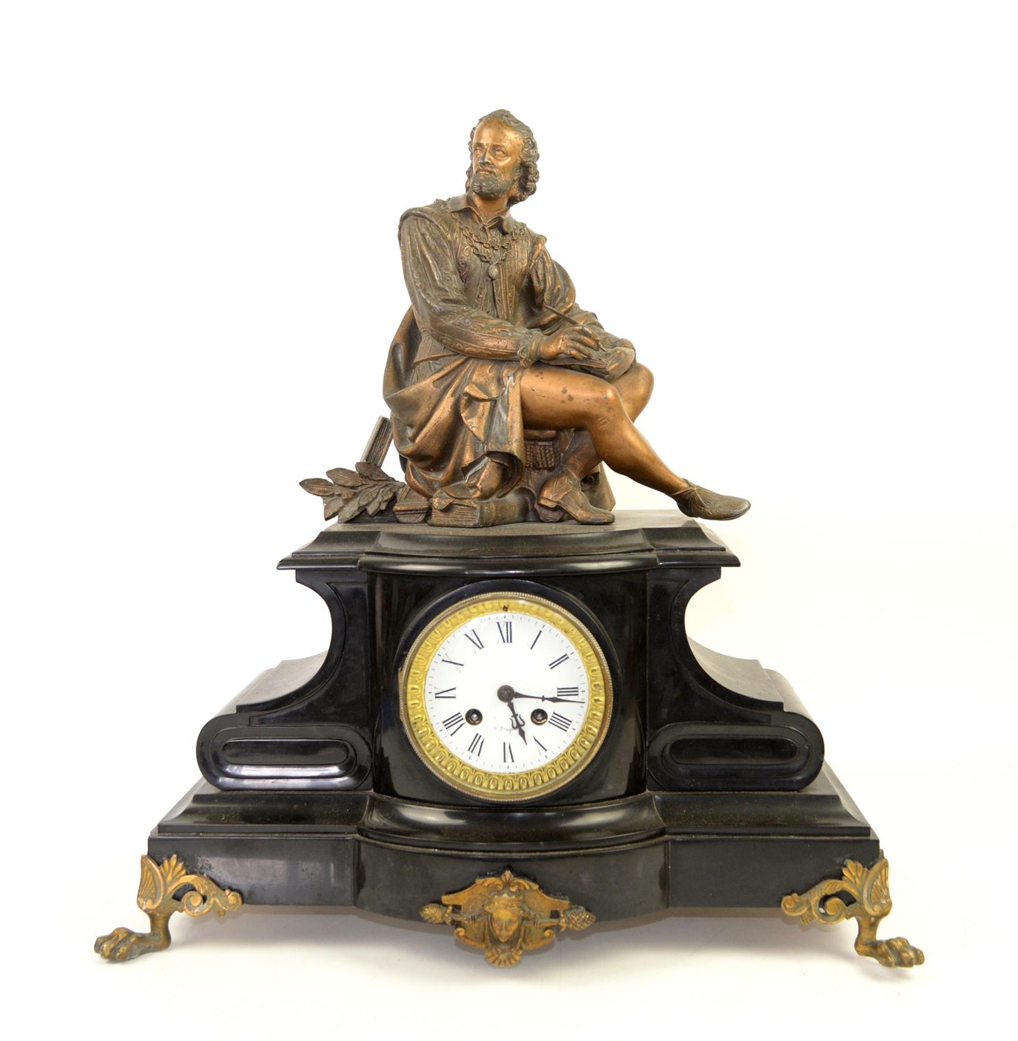 Late 19th century French black slate and gilt metal mounted eight day mantel clock,