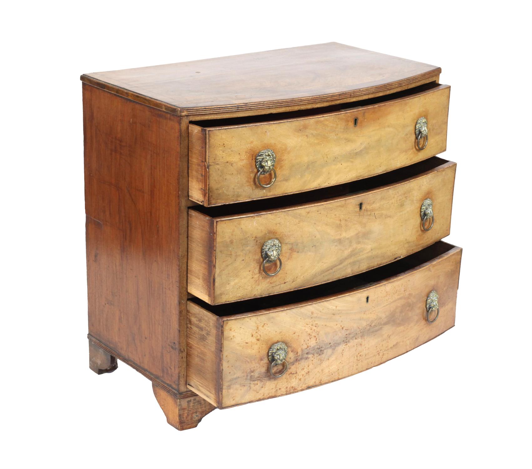 19th century mahogany bowfronted chest of three long graduating drawers on bracket feet, - Image 3 of 6