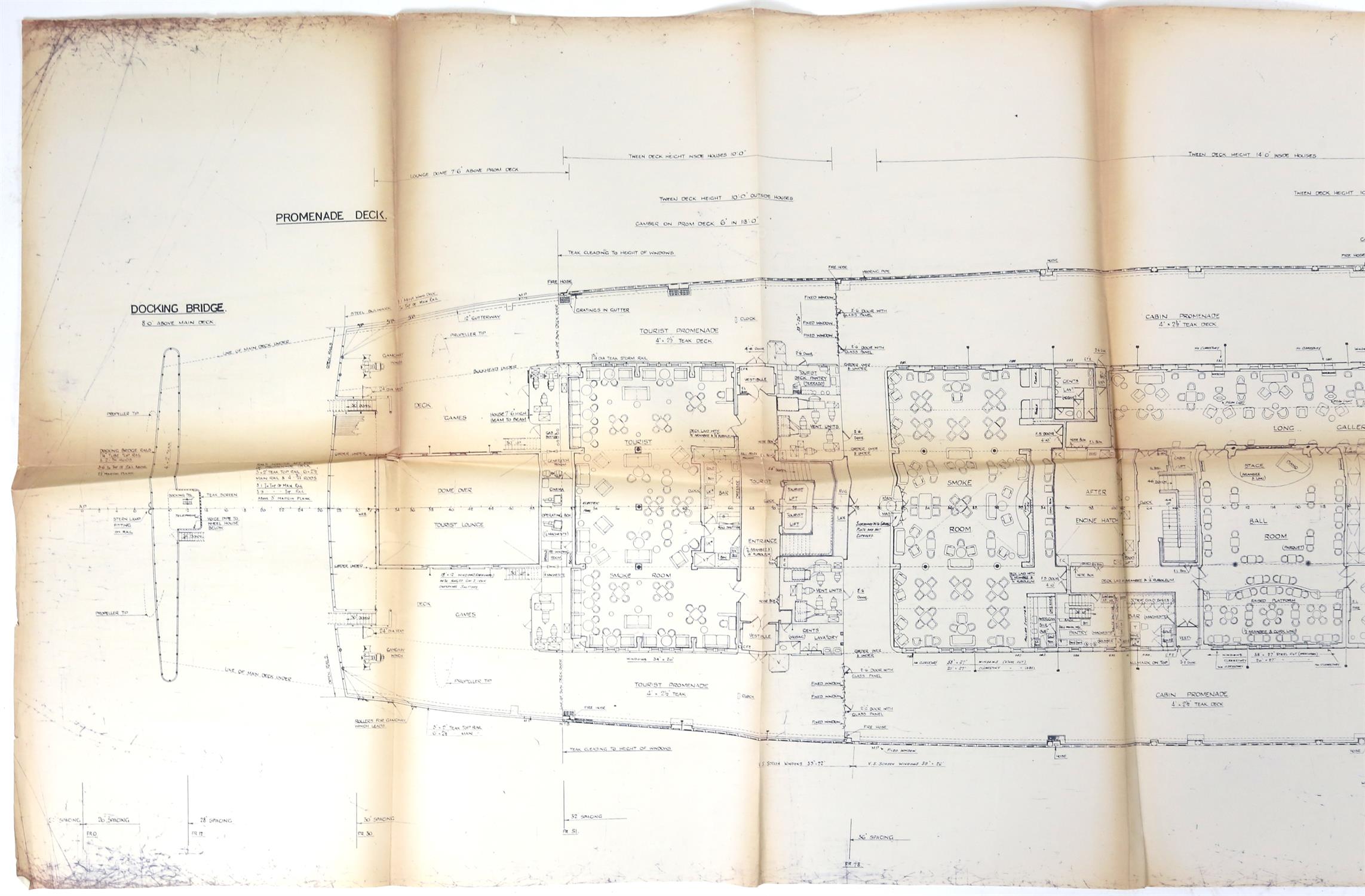 Full set of wartime deck plans for RMS Queen Mary, comprising 14 deck plans, each 2ft x 11ft and a - Image 47 of 80