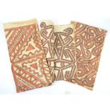 Three Papua New Guinea Tapa cloths with geometric decoration, 156 x 89cm, 146 x 93cm and 140 x 90cm