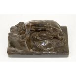 German presentation bronze of a young man drinking from a spring, inscribed, in dankbarkeit