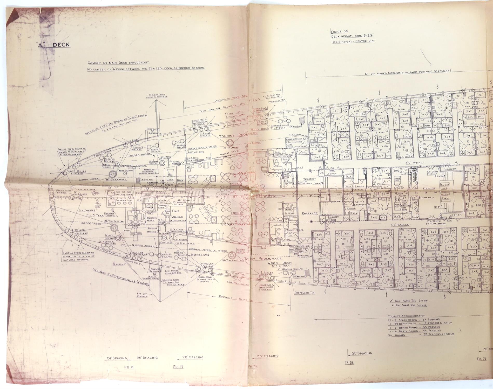 Full set of wartime deck plans for RMS Queen Mary, comprising 14 deck plans, each 2ft x 11ft and a - Image 65 of 80