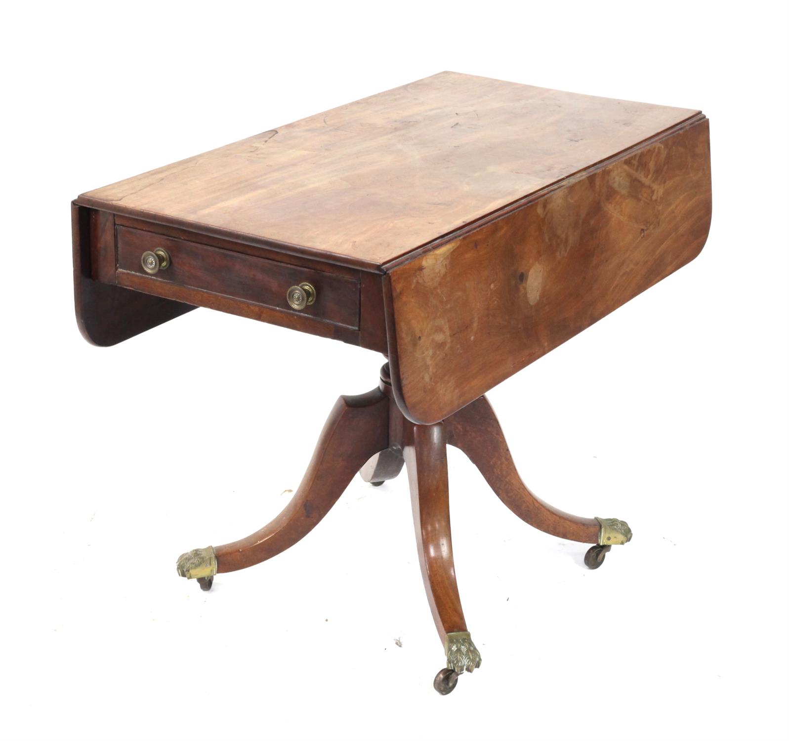 19th Century Mahogany Pembroke table, with a single drawer, on a centre pillar and turned column - Image 3 of 5