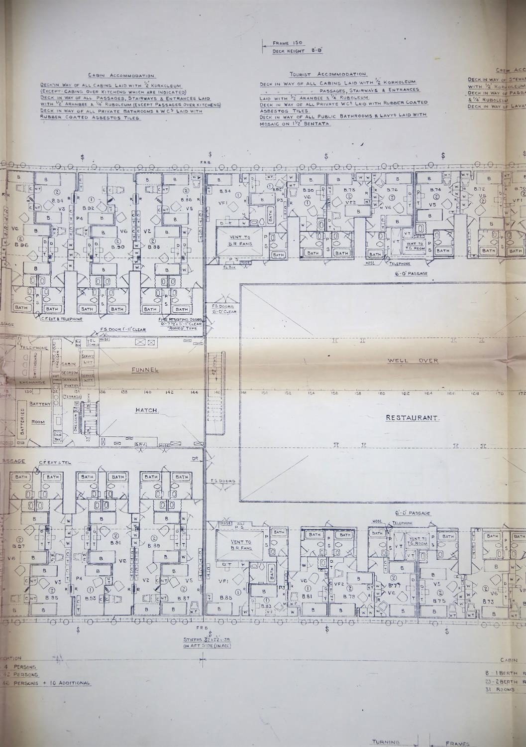 Full set of wartime deck plans for RMS Queen Mary, comprising 14 deck plans, each 2ft x 11ft and a - Image 34 of 80