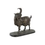 After P J Mene, cast bronze goat on naturalistic base, bearing signature, H22 x W24.5 x D10cm