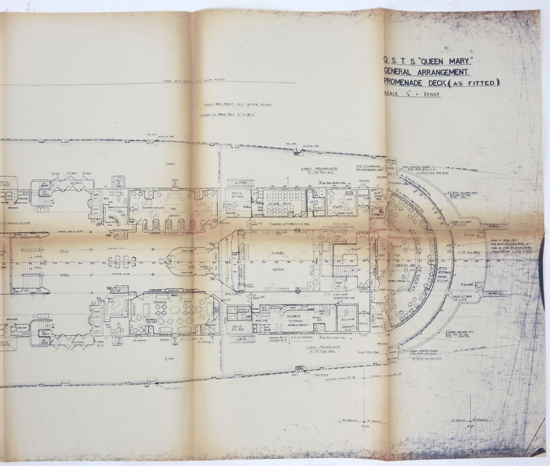 Full set of wartime deck plans for RMS Queen Mary, comprising 14 deck plans, each 2ft x 11ft and a - Image 49 of 80