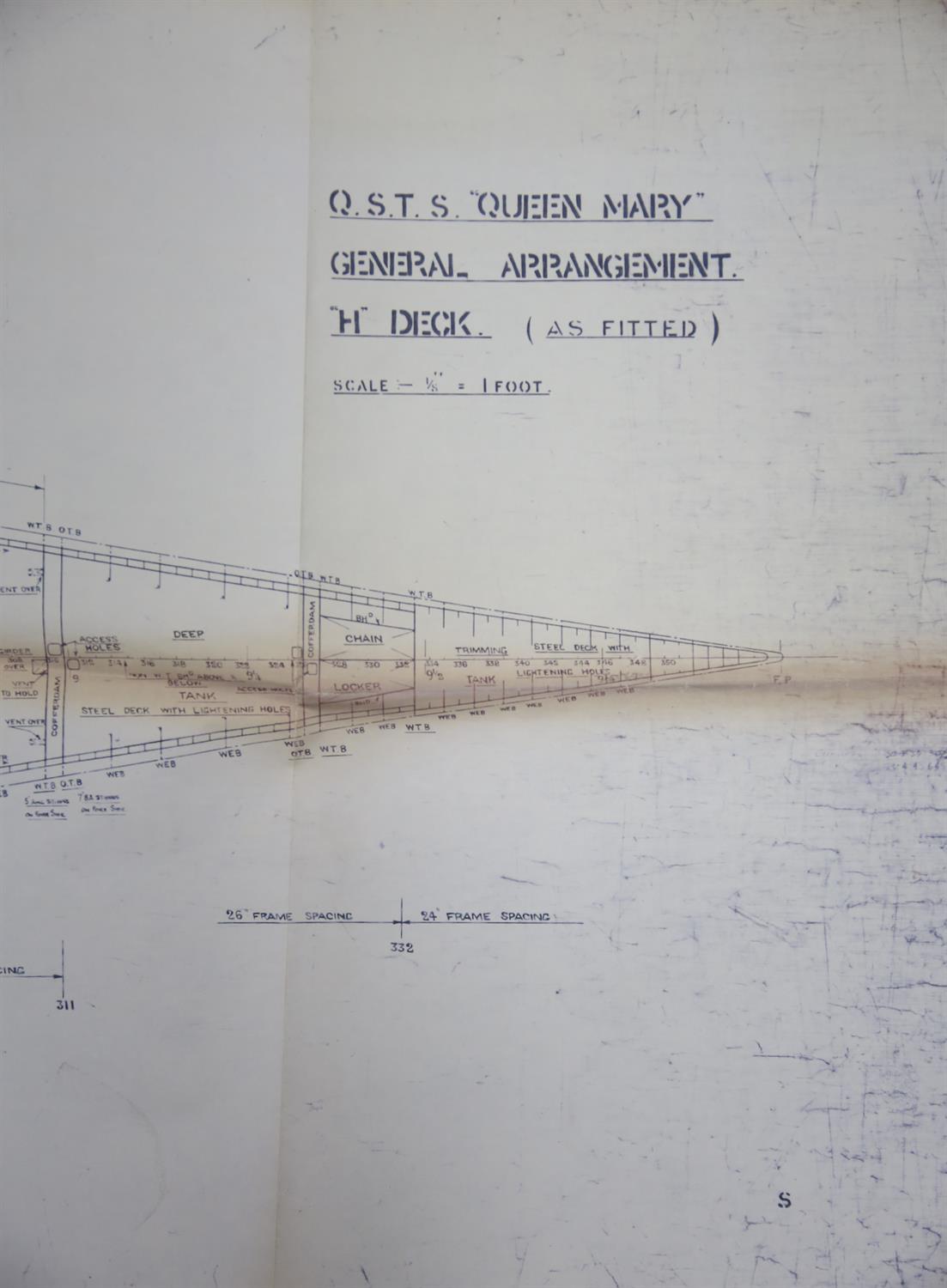 Full set of wartime deck plans for RMS Queen Mary, comprising 14 deck plans, each 2ft x 11ft and a - Image 14 of 80