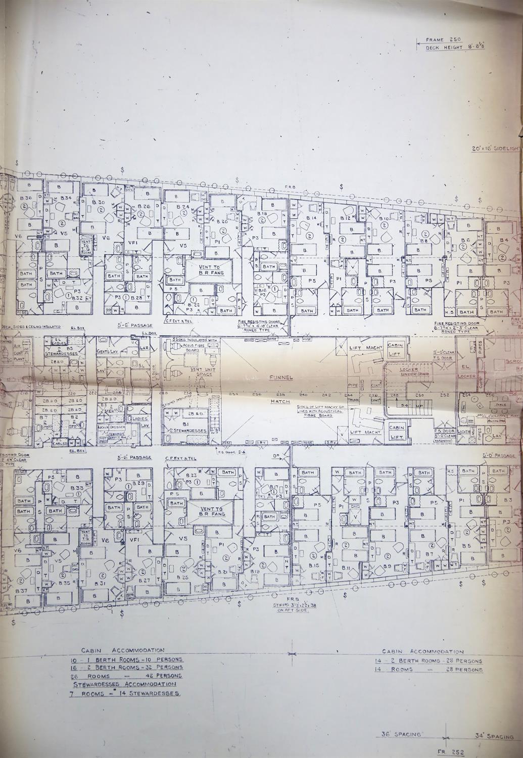 Full set of wartime deck plans for RMS Queen Mary, comprising 14 deck plans, each 2ft x 11ft and a - Image 32 of 80