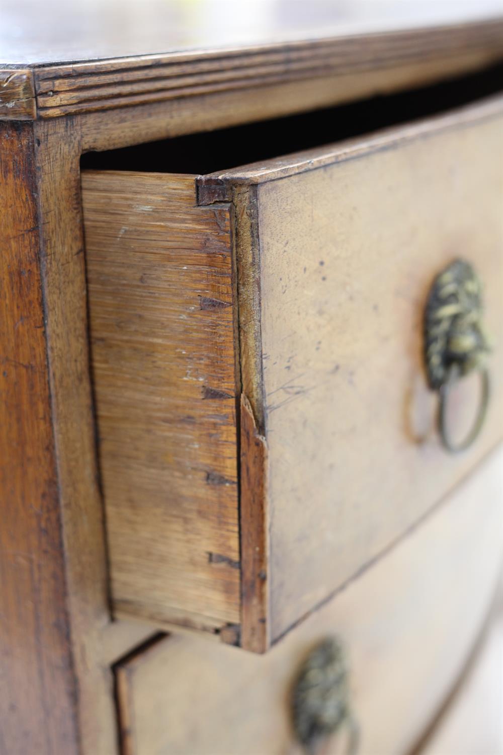 19th century mahogany bowfronted chest of three long graduating drawers on bracket feet, - Image 5 of 6