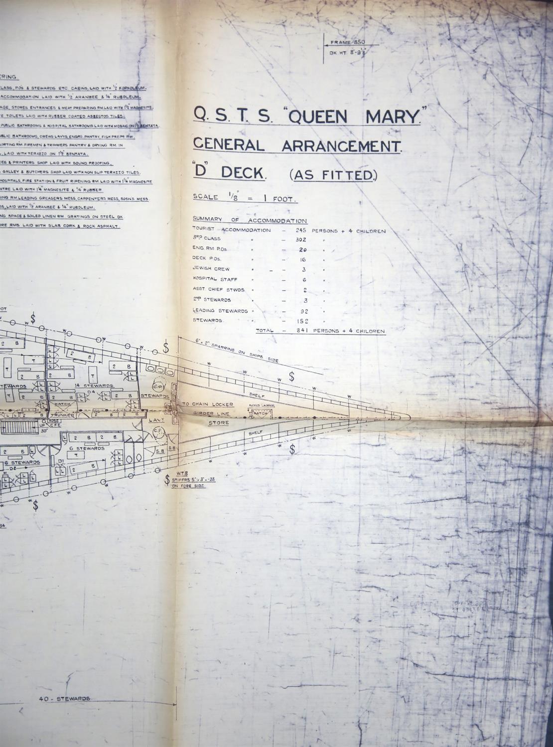 Full set of wartime deck plans for RMS Queen Mary, comprising 14 deck plans, each 2ft x 11ft and a - Image 22 of 80