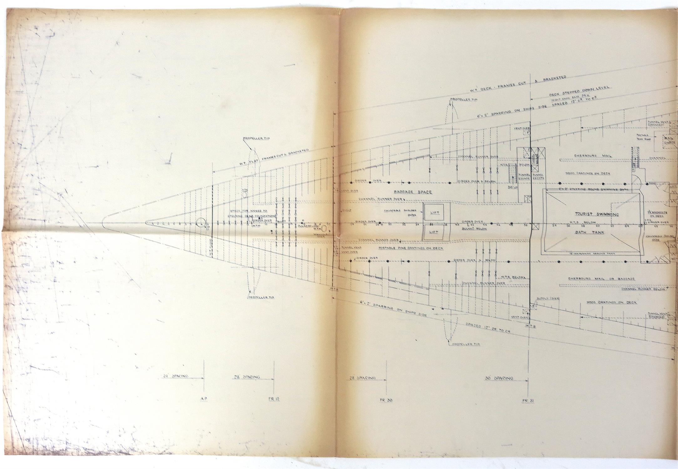 Full set of wartime deck plans for RMS Queen Mary, comprising 14 deck plans, each 2ft x 11ft and a - Image 53 of 80