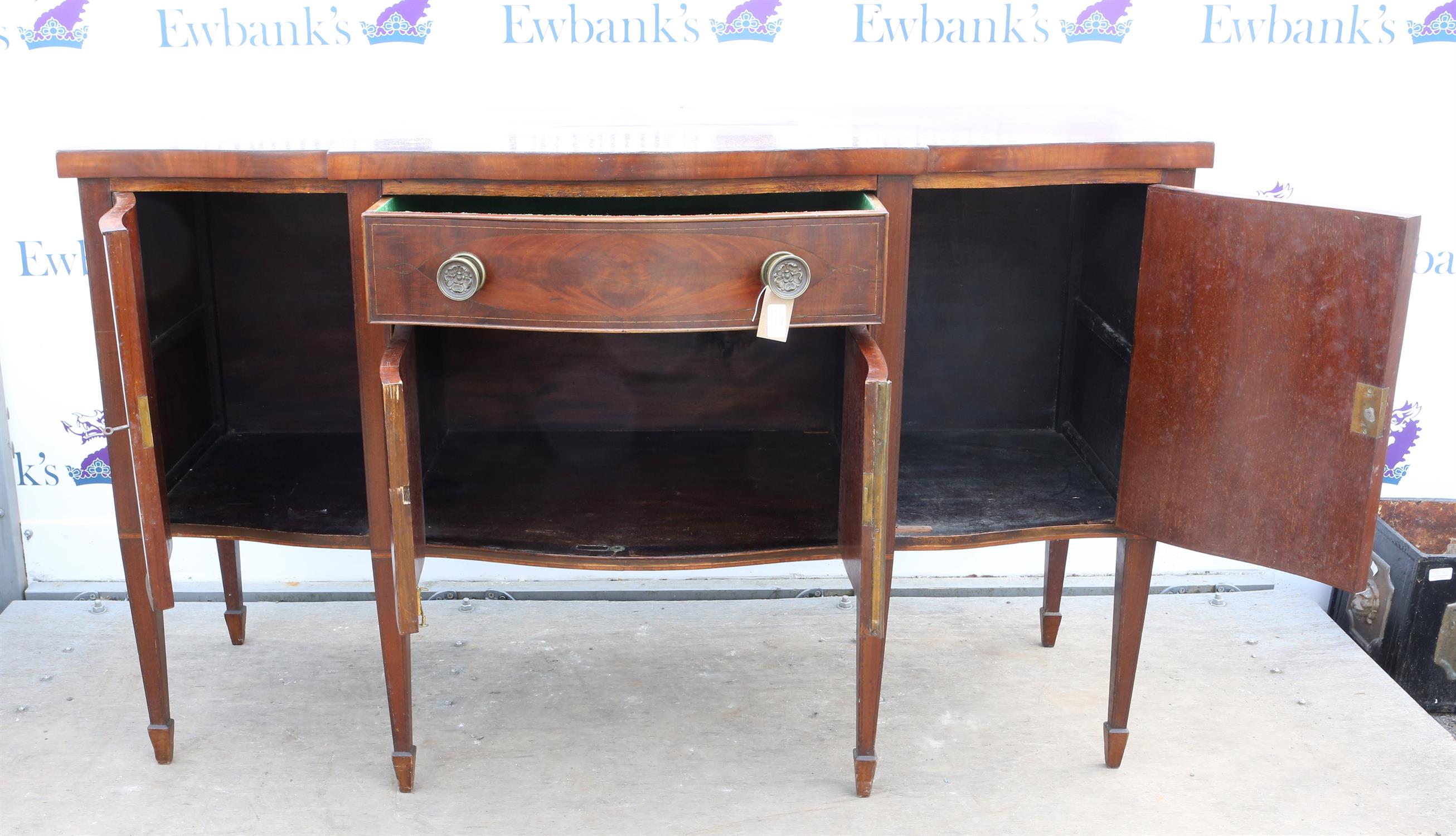 Late 19th century mahogany serpentine sideboard, with a central drawer over a cupboard flanked by - Image 2 of 2