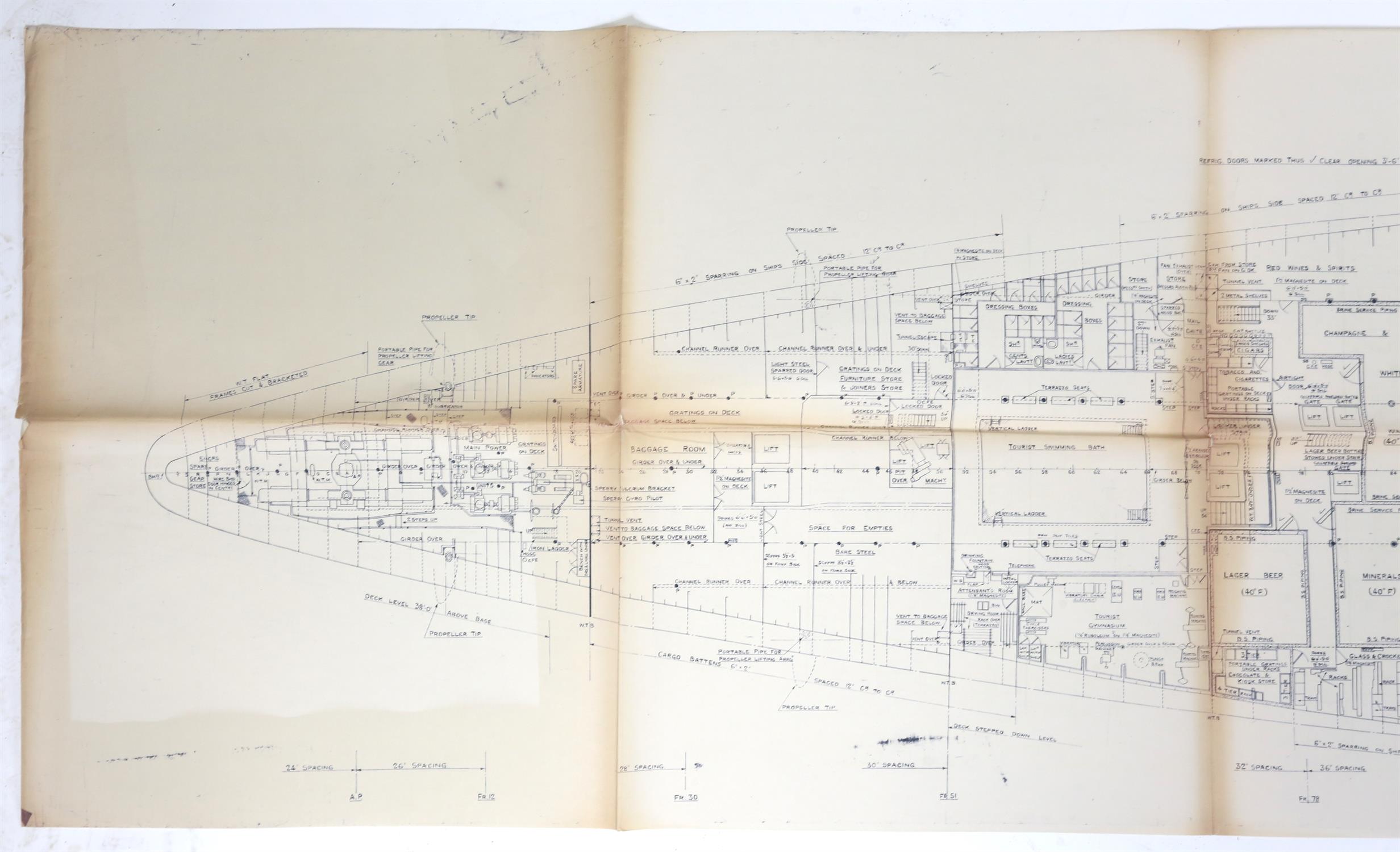 Full set of wartime deck plans for RMS Queen Mary, comprising 14 deck plans, each 2ft x 11ft and a - Image 71 of 80