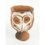 Sepik River pottery bird cup, possibly Latmul peoples, Papua New Guinea, with two bird beaks with