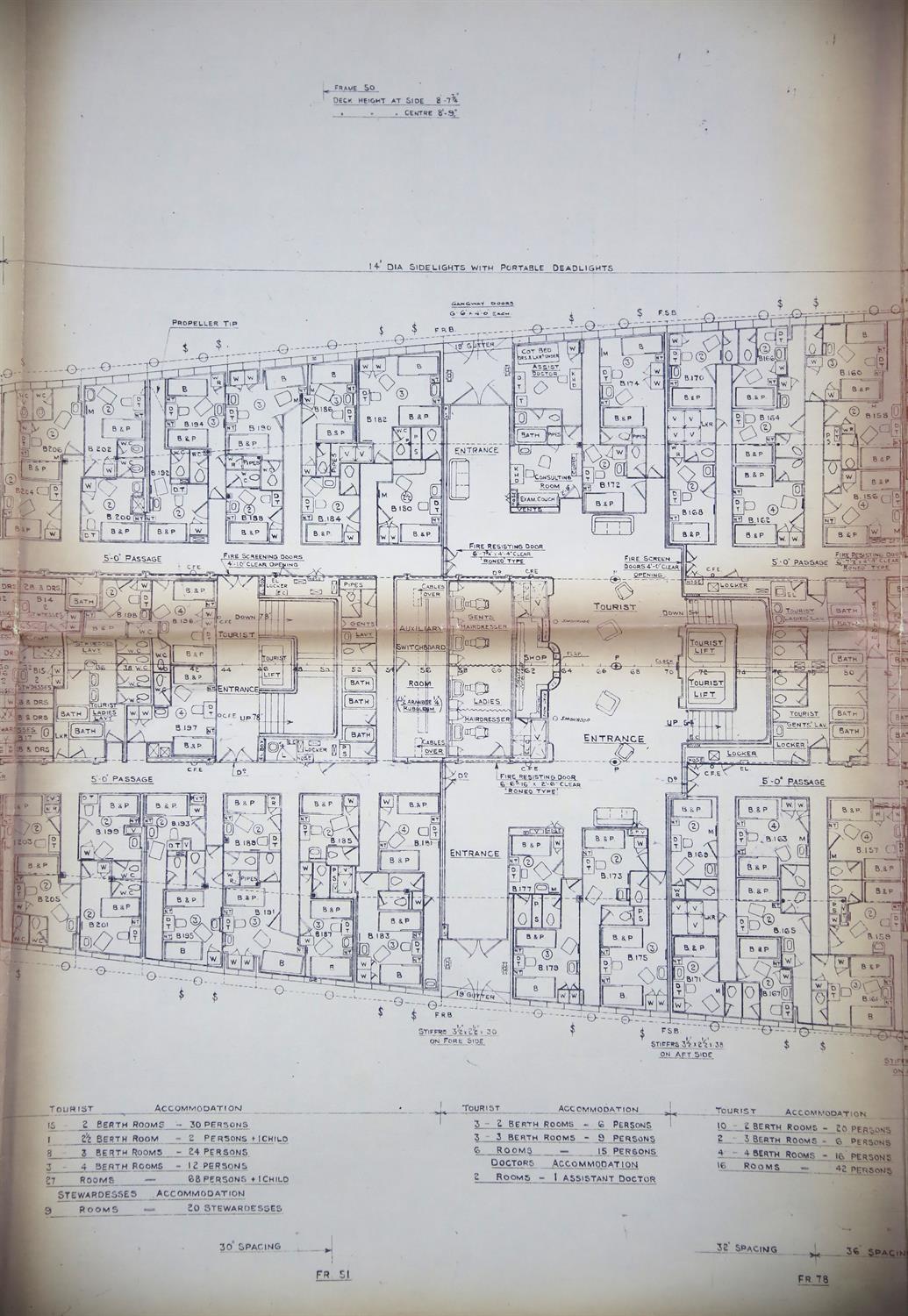 Full set of wartime deck plans for RMS Queen Mary, comprising 14 deck plans, each 2ft x 11ft and a - Image 36 of 80