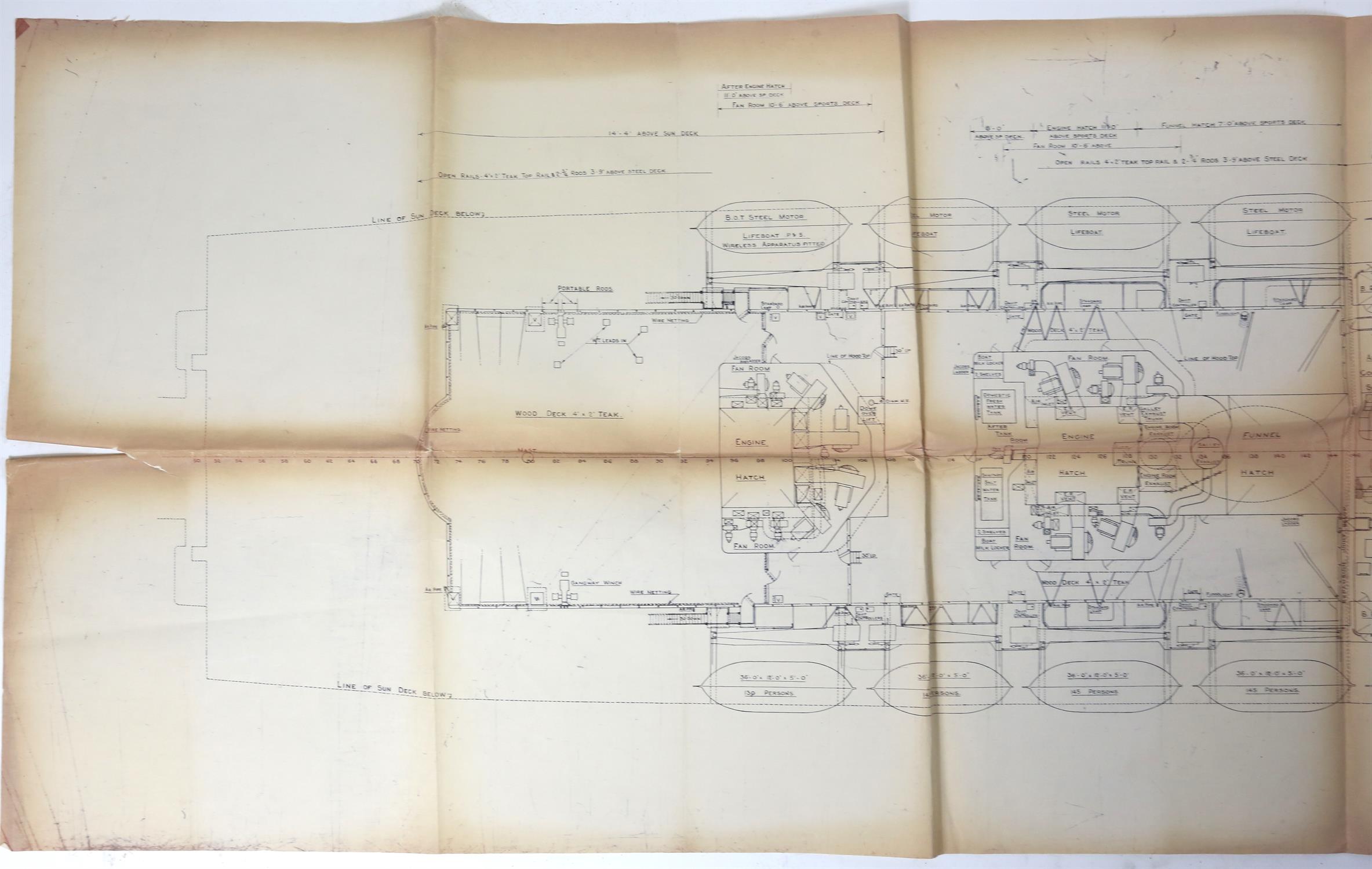 Full set of wartime deck plans for RMS Queen Mary, comprising 14 deck plans, each 2ft x 11ft and a - Image 50 of 80