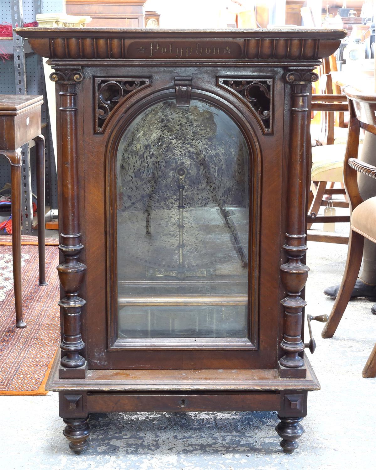 Late 19th century walnut cased free standing and coin operated Polyphon by Nicole Freres of Leipzig,